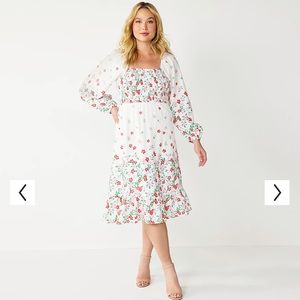 DRAPER JAMES RSVP Smocked Long Sleeve Floral Midi Dress
